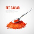 Red caviar in a spoon over blue background. Vector