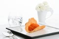 Red caviar on a square ceramic stylish plate