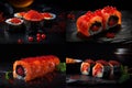 Red Caviar Sushi Rolls, Traditional Japanese Susi, Caviar Sushi Set, Abstract Generative AI Illustration Royalty Free Stock Photo
