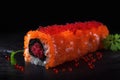 Red Caviar Sushi Rolls, Traditional Japanese Susi, Caviar Sushi Set, Abstract Generative AI Illustration Royalty Free Stock Photo