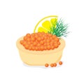 Red caviar in a tartlet appetizer for buffet