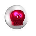 Red CD or DVD disk icon isolated on transparent background. Compact disc sign. Silver circle button. Royalty Free Stock Photo