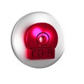 Red CD or DVD disk icon isolated on transparent background. Compact disc sign. Silver circle button. Royalty Free Stock Photo