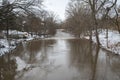 Red Cedar River Flowing Through Campus in Winter with Copy-Space Royalty Free Stock Photo
