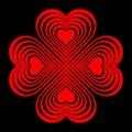 Red Celtic heart knot - stylized symbol. Made of hearts. Four-leaf clover.