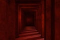 Red cement tunnel with light from the side, 3d rendering