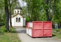 Red cemetery garbage steel container Royalty Free Stock Photo