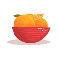 Red Ceramic Bowl Full With Fresh Garden Oranges Cool Style Bright Illustration