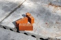 Red ceramic bricks at the construction site. Keramoblock. Hollow brick. Construction of a red brick building. Close-up. Material Royalty Free Stock Photo