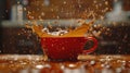 A red ceramic coffee cup with a splash of hot coffee Royalty Free Stock Photo