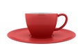 Red ceramic cup and saucer isolated on white Royalty Free Stock Photo