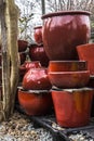 Red Ceramic Plant Pots near Tree