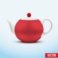 Red ceramic teapot. Vector illustration. Royalty Free Stock Photo
