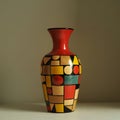 Red Ceramic Vase with Geometric Pattern and Black Neck pottery Royalty Free Stock Photo