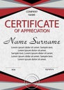 Red certificate of appreciation, diploma. Vertical template.