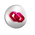 Red Chain link icon isolated on transparent background. Link single. Hyperlink chain symbol. Silver circle button.