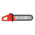 Red chainsaw cutting with sharp blade on white background Royalty Free Stock Photo