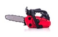Red Chainsaw isolated on a white background. Royalty Free Stock Photo