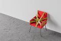 Red chair barrier tape top view, lockdown easing Royalty Free Stock Photo