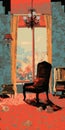 Red Chair: A Digital Collage Inspired By Aaron Douglas And Victorian Genre Paintings