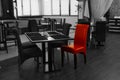 Red chair in a nightclub interior