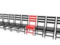 Red chair between a row of black chairs