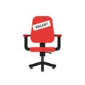 Red chair vacant. Business recruiting concept. Red isolated chair with signboard vacant Royalty Free Stock Photo