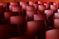 Red chairs in a large room.