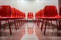 Red chairs in a row in a waiting room. 3d render, red chairs lined up in a row in a room, AI Generated Royalty Free Stock Photo