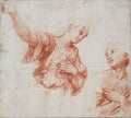 Red chalk study for the half-length figures of two angels by Raphael