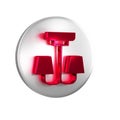 Red Chandelier icon isolated on transparent background. Silver circle button.