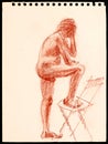 Artistic Nude Sketch of a Model in Poised Elegance Royalty Free Stock Photo