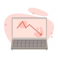 Red chart going down in laptop vector illustration