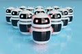 Red chatbot robot leading white robots on blue background 3D rendering Royalty Free Stock Photo