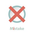 Red check mark icon in a circle. Cross symbol in red color. Answer with mistake