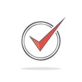 Red Check Mark Inside a Circle Symbol, Tick Sign, Validation Complete, Approval Icon, Graphic Design Royalty Free Stock Photo