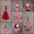 Red checkered christmas decoration in country style with wood