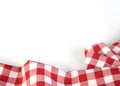 Red checkered picnic cloth folded top view on white background. Gingham crumpled towel empty copy space.Kitchen napkin Royalty Free Stock Photo