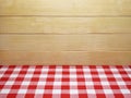 Red Checkered Tablecloth and Wooden Planks Royalty Free Stock Photo