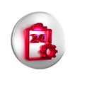 Red Checklist clipboard with 24 hours service icon isolated on transparent background. Silver circle button. Royalty Free Stock Photo