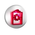 Red Checklist clipboard with 24 hours service icon isolated on transparent background. Silver circle button. Royalty Free Stock Photo