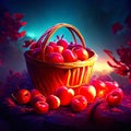 Red cherries in a basket on a dark background. 3d rendering AI Generated