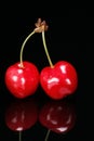 Red cherries on black Royalty Free Stock Photo