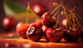Red cherries on a black background. Royalty Free Stock Photo