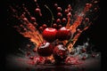 Red cherries on a black background. Royalty Free Stock Photo