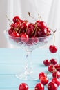 Red cherries in crystal vase