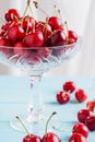 Red cherries in crystal vase