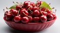 Red cherries delicious vitamin fresh sweet bright on a plate on the table, tasty