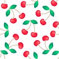 Red cherries fruit seamless vector pattern