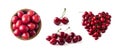 Red cherries isolated on white cutout. Berry with copy space for text. Various fresh summer fruits isolated on white. Ripe cherrie Royalty Free Stock Photo